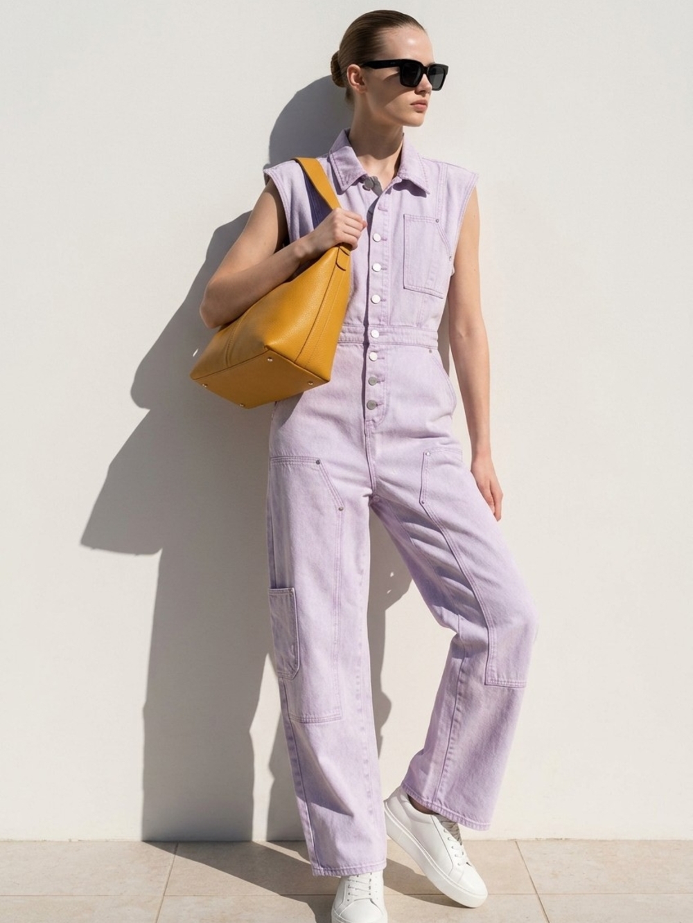 Avec Les Filles Lavender Sleeveless Denim Jumpsuit